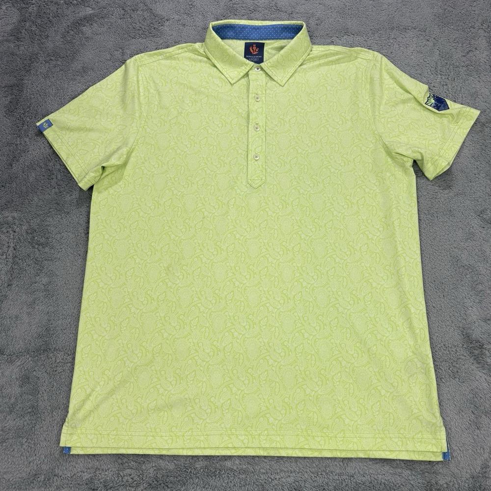 Donald Ross Sport Polo Shirt Men M Yellow Paisley AO Graphic SS Performance Golf